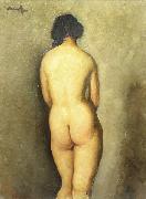 Nicolae Tonitza Nud vazut din spate, semnat stanga sus cu negru, ulei pe carton lipit pe carton Spain oil painting artist
